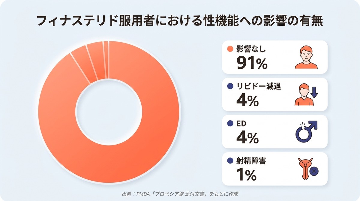 フィナステリドの性機能副作用発現頻度を示す円グラフ