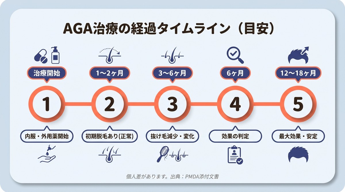 AGAの進行を止める治療の経過を示すタイムライン図